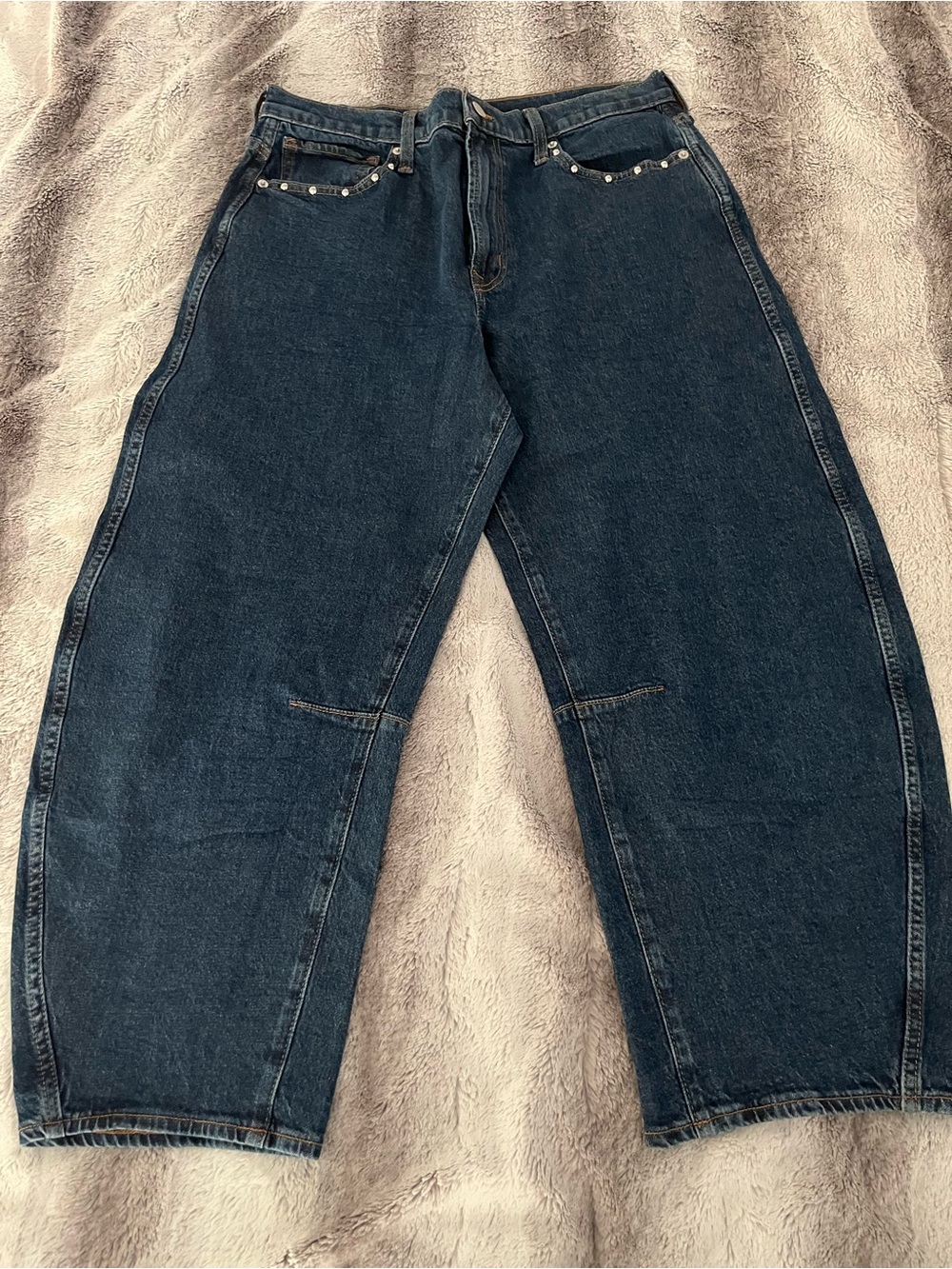 GAP Women's Dark Blue Relaxed Denim Barrel Jeans with Stud Detail